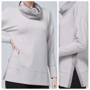 WHBM Gray Satin Side Zip Funnel Neck Soft Long Sleeve Top Women's size large